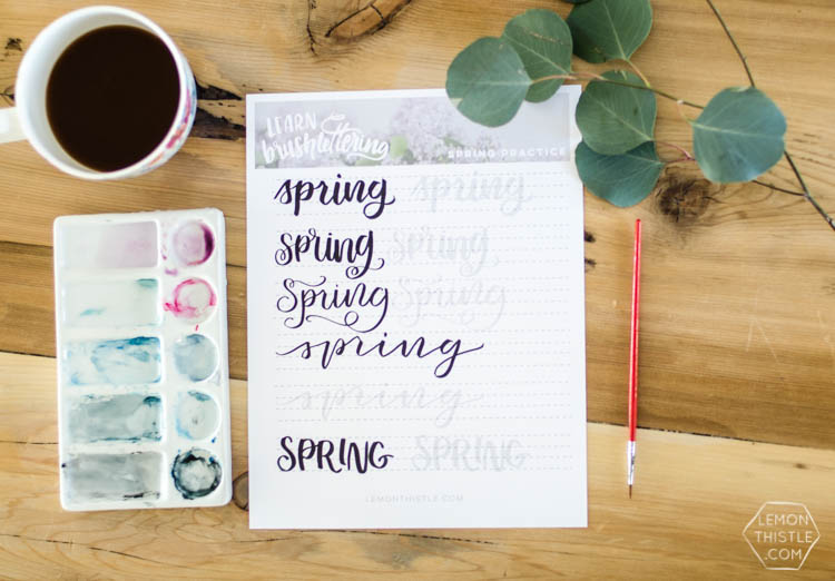 Spring hand lettering practice sheet free printable for brush pens or watercolor