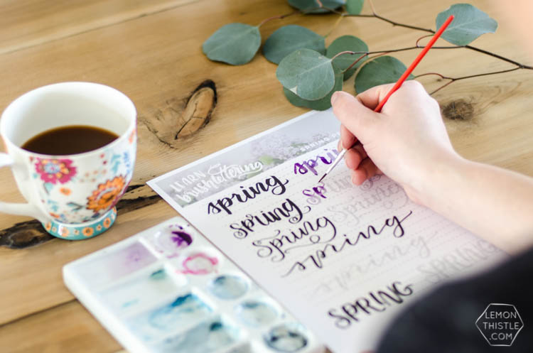 Spring hand lettering practice sheet free printable for brush pens or watercolor