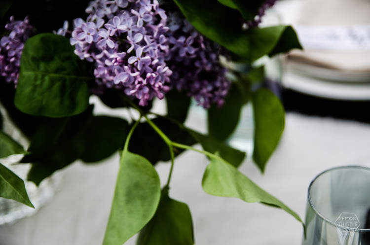Lilacs and Linen- Love this casual outdoor dining tablescape for spring