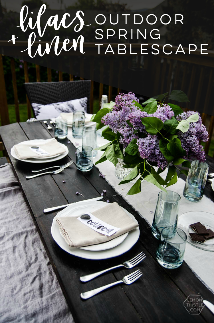 Lilacs and Linen- Love this casual outdoor dining tablescape for spring