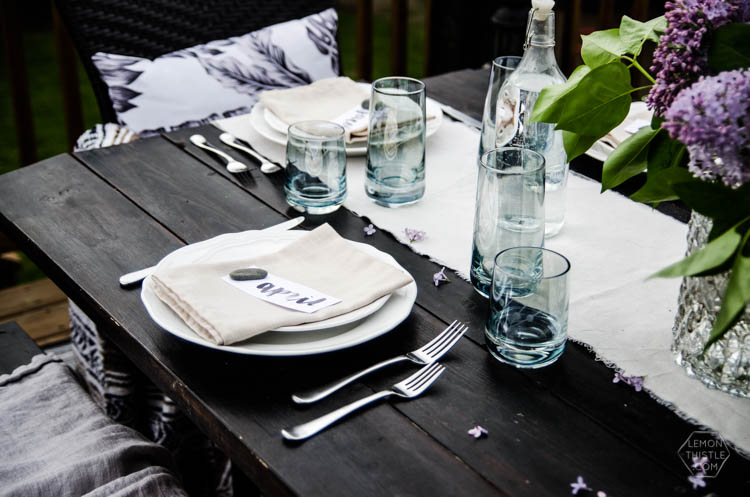 Lilacs and Linen- Love this casual outdoor dining tablescape for spring