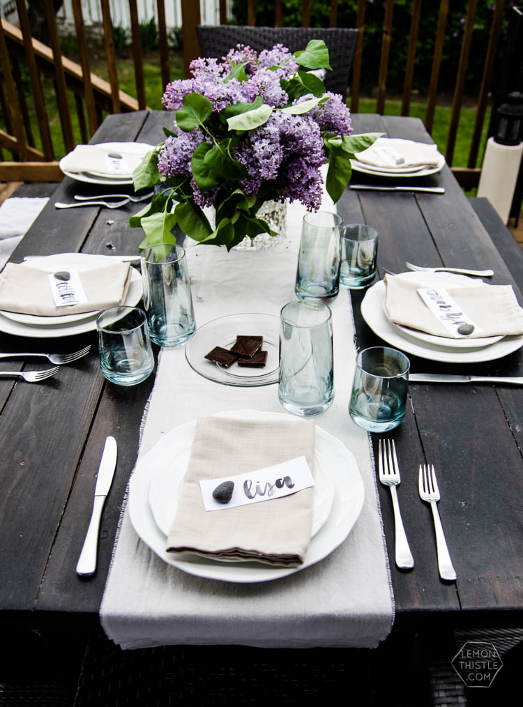Lilacs and Linen- Love this casual outdoor dining tablescape for spring
