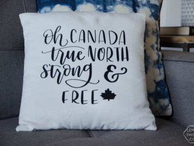 DIY Canadian Throw Pillow with free hand lettered design!