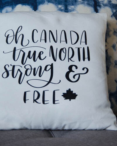 DIY Canadian Throw Pillow with free hand lettered design!