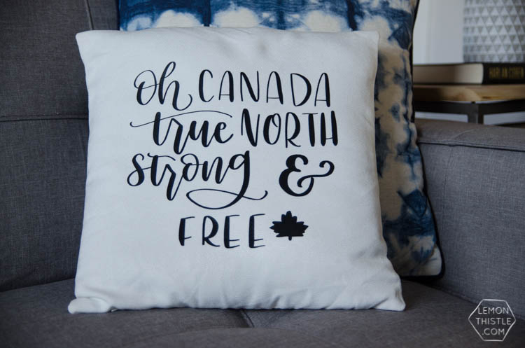DIY Canadian Throw Pillow with free hand lettered design!