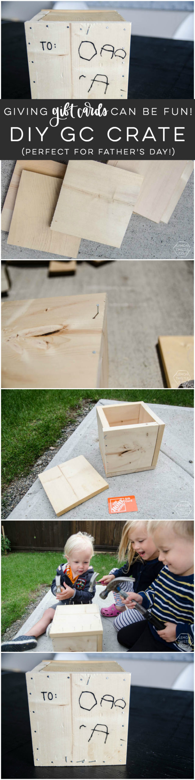 Gift Card packaging idea- wood crate DIY with kids