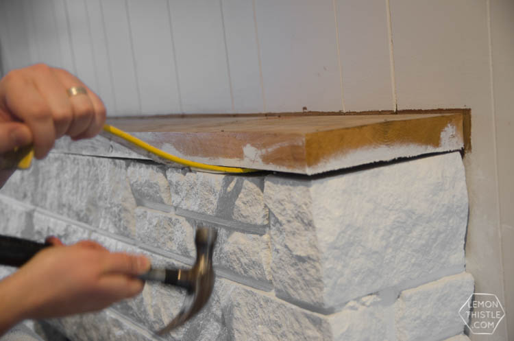 DIY Fireplace Refresh with painted stone & live edge mantle- great tips on how to!