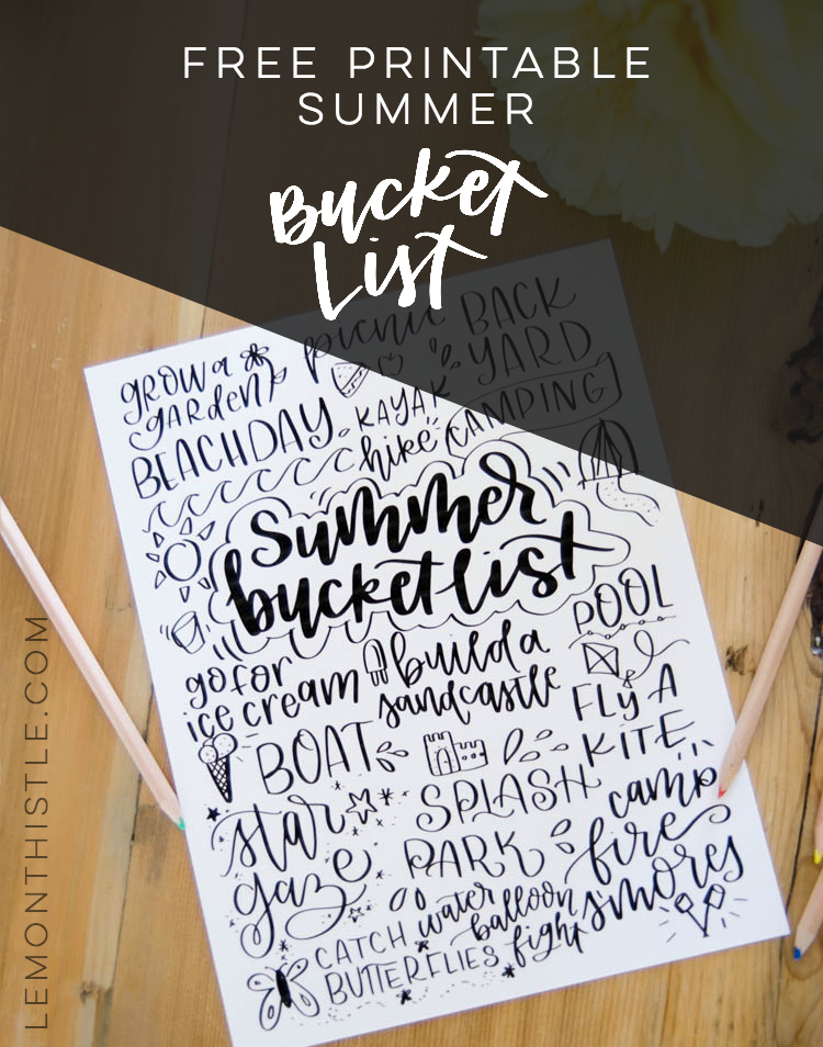 Hand lettered printable summer bucket list! I love this one- such great activities for kids. Plus- I like that there's a blank version for me to make my own!