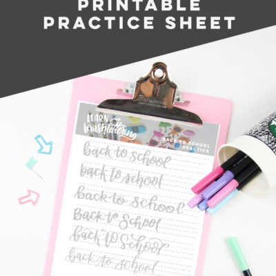 free printable brush lettered practice sheet for back to school