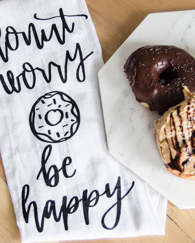 Donut Worry, Be Happy... I LOVE these handlettered punny tea towels! lemon thistle x shindig shop