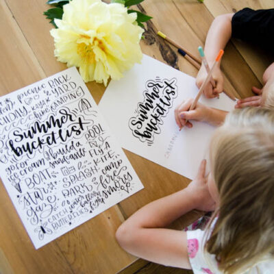 Hand lettered printable summer bucket list! I love this one- such great activities for kids. Plus- I like that there's a blank version for me to make my own!