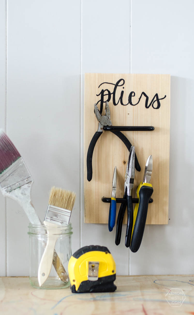 Such a pretty tool storage solution! Full DIY instructions plus more project ideas using cabinet hardware