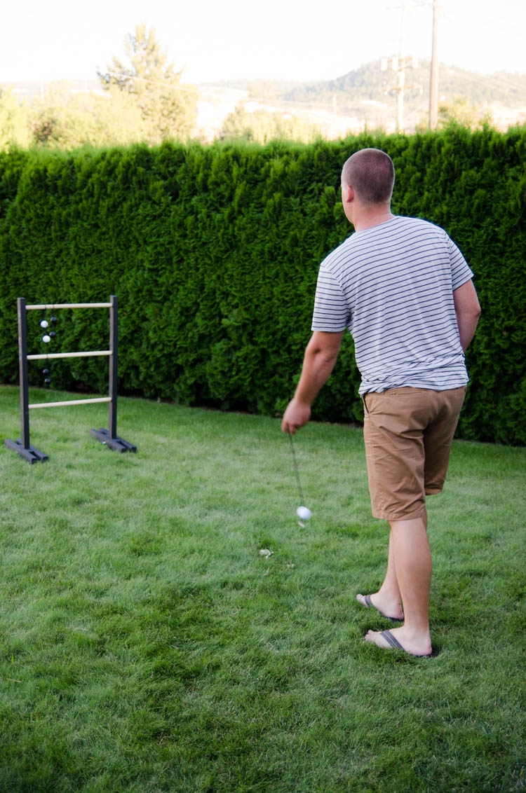 DIY Wooden Ladder Ball- Love the black and white look! Plus- chalkboard for score keeping