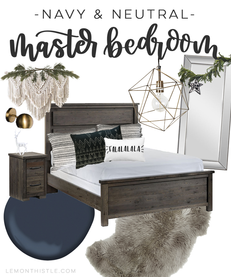 Navy and Neutrals Master Bedroom for the Holidays