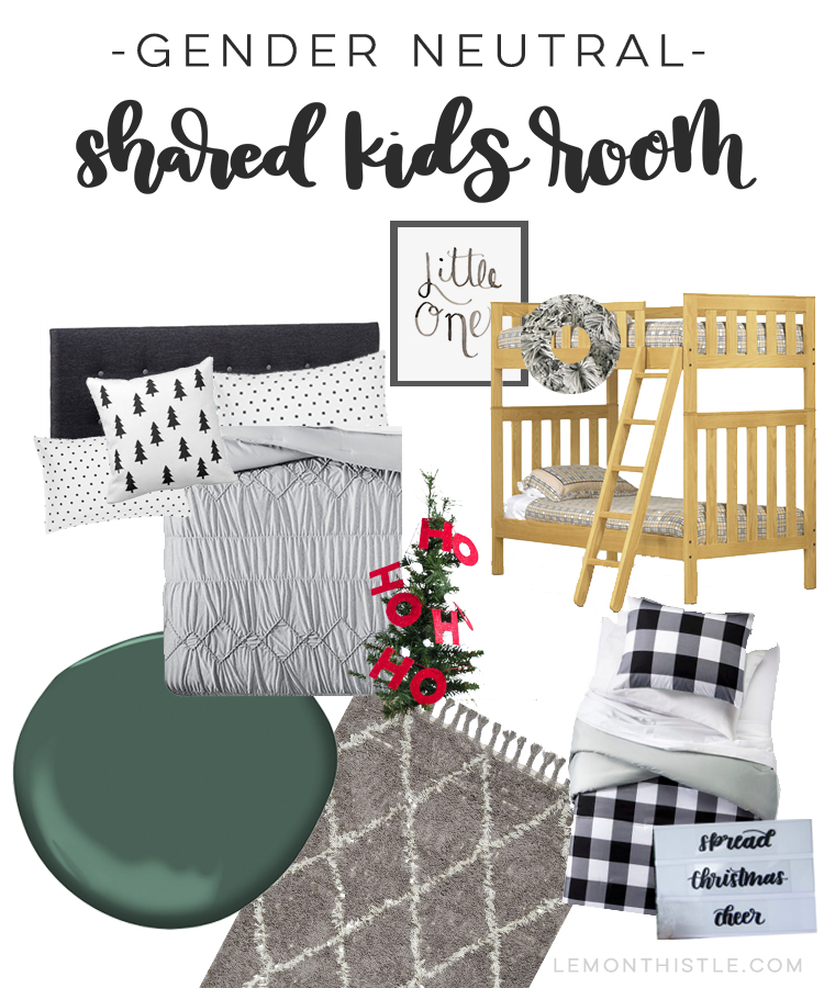 Gender neutral shared kids room for the holidays