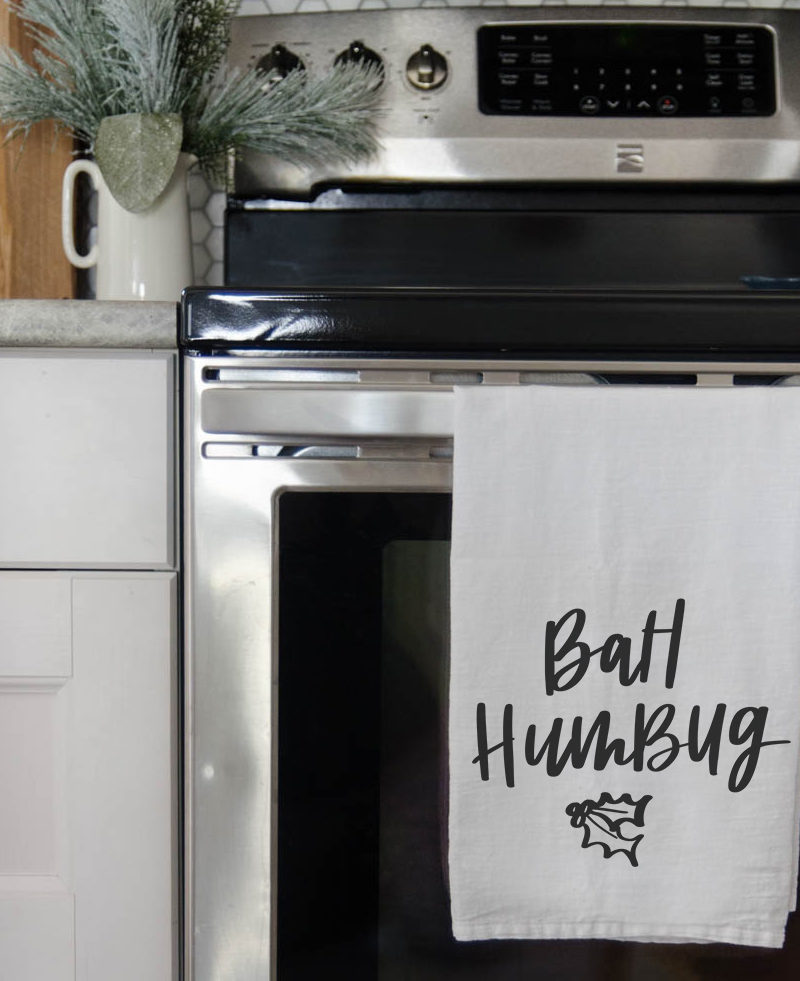 bah humbug flour sack tea towel- perfect for the holidays!