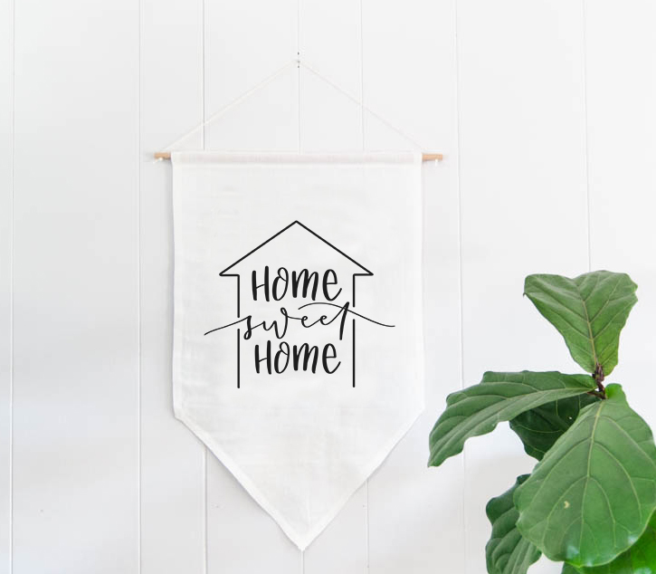 Home Sweet Hand Lettered Linen Banner Pennant Wall Hanging