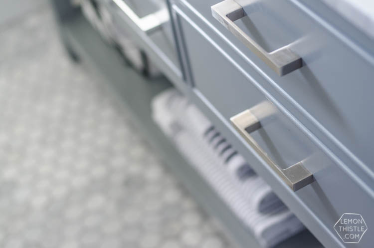 Classic Bathroom Makeover with marble hexagon tile and Modern Details- love the matte black with the chrome!