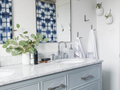 Classic Bathroom Makeover with marble hexagon tile and Modern Details- love the matte black with the chrome!