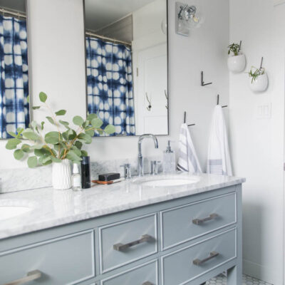 Classic Bathroom Makeover with marble hexagon tile and Modern Details- love the matte black with the chrome!