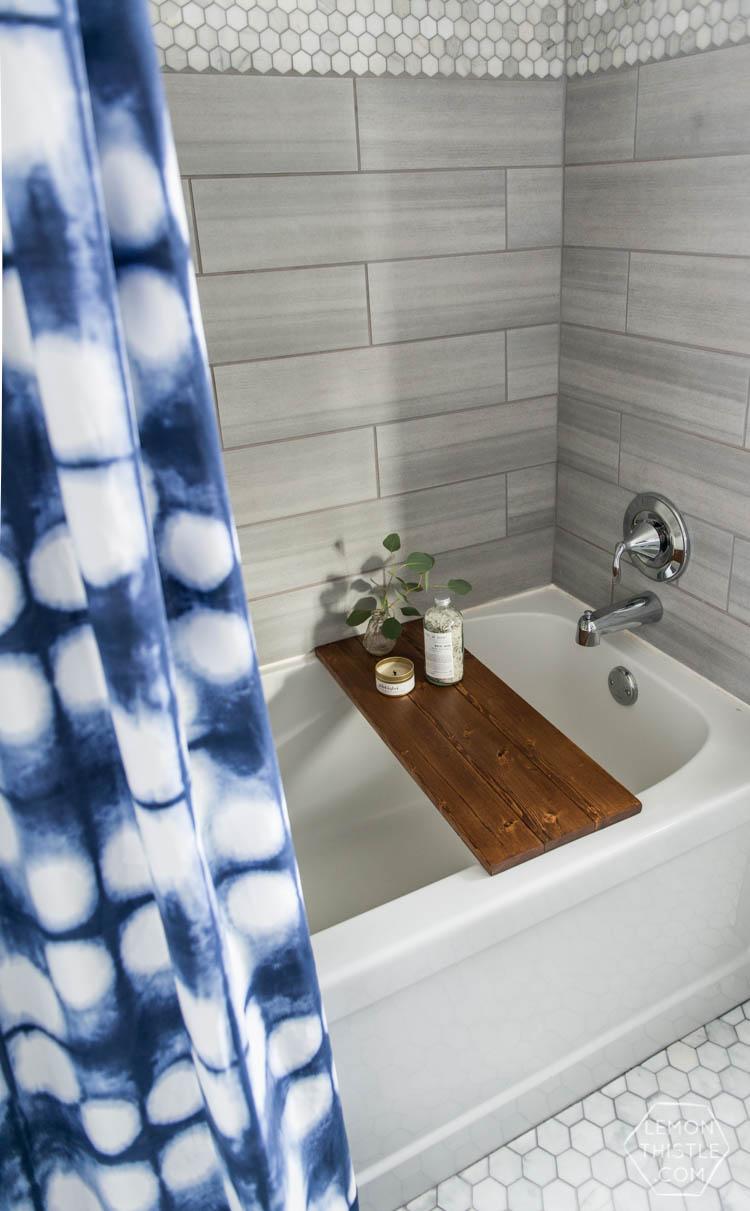 Classic Bathroom Makeover with marble hexagon tile and Modern Details- love the matte black with the chrome!