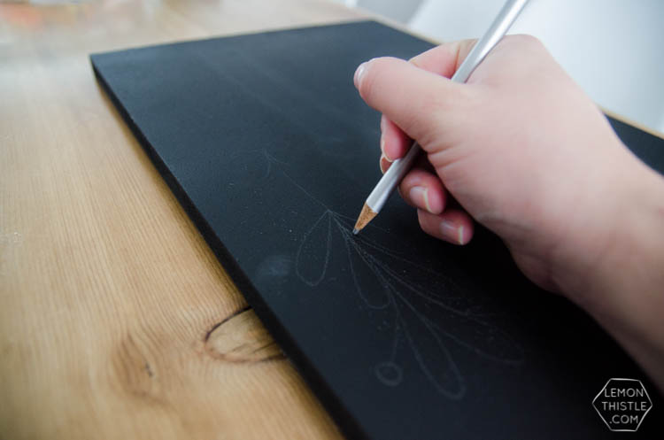 DIY Christmas Countdown Chalkboard with Copper Leafing- love that copper detail!