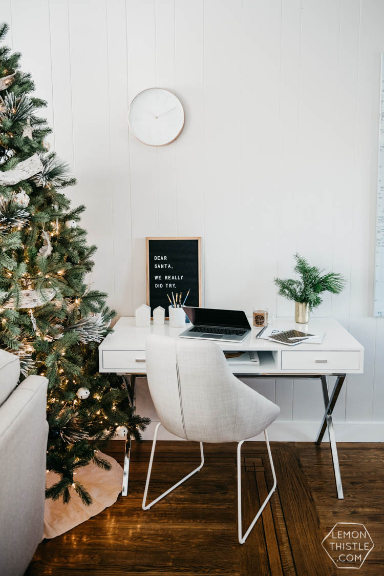 Hello Holiday- Christmas Living room in cozy neutrals & frosted greens