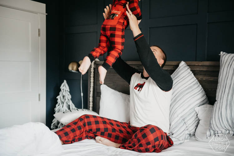 Holiday Master Bedroom- Navy and Textured Lifestyle family photos