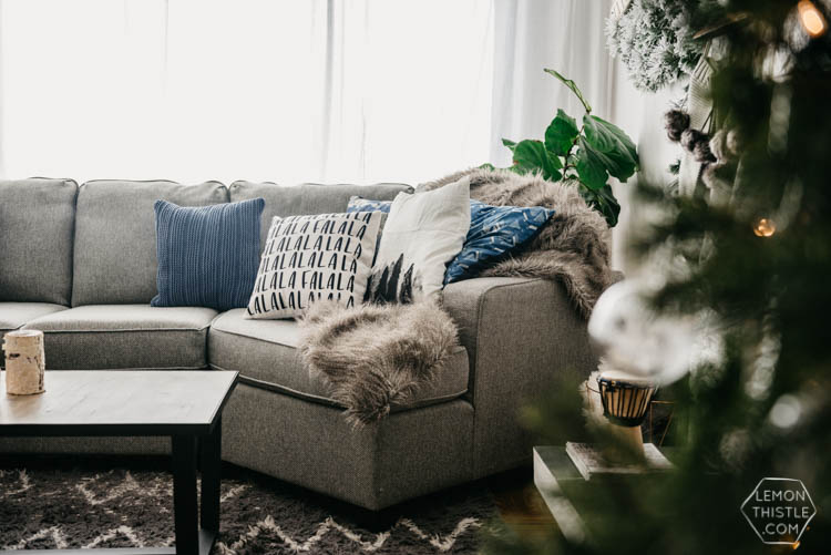 Hello Holiday- Christmas Living room in cozy neutrals & frosted greens