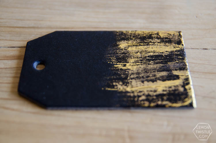 DIY Black and Gold Foil Brush Strokes Gift Tags- I love this foil technique! Perfect for holiday gifts