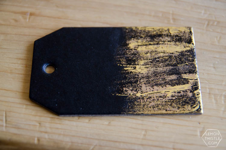 DIY Black and Gold Foil Brush Strokes Gift Tags- I love this foil technique! Perfect for holiday gifts