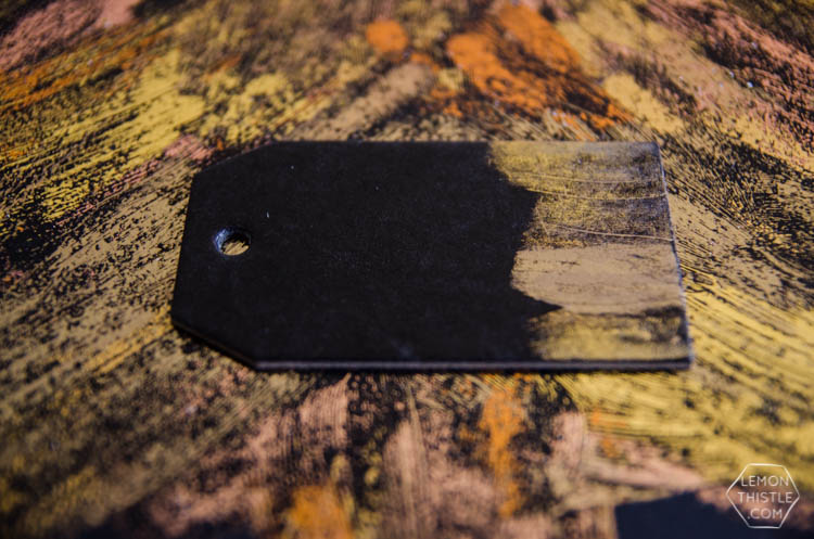 DIY Black and Gold Foil Brush Strokes Gift Tags- I love this foil technique! Perfect for holiday gifts