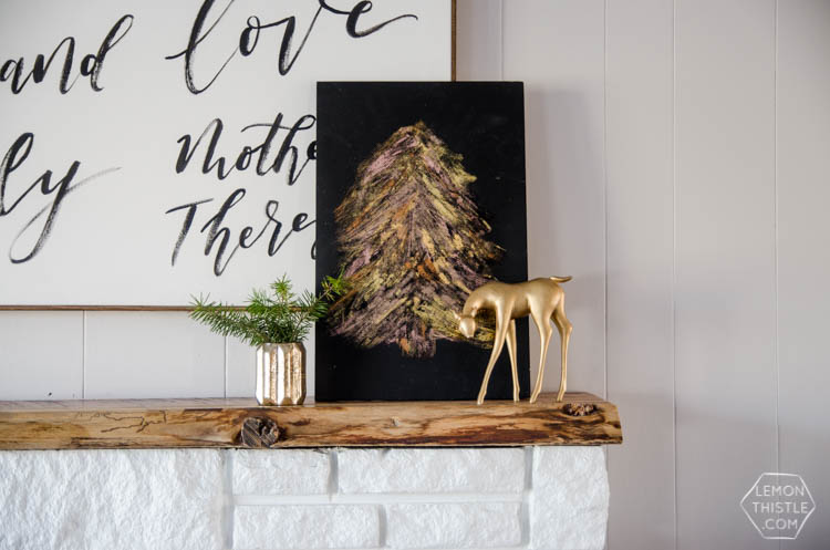 DIY Metallic Foil Brush Strokes Tree Sign... I love how modern this is for a Christmas decoration! Perfect for the mantle