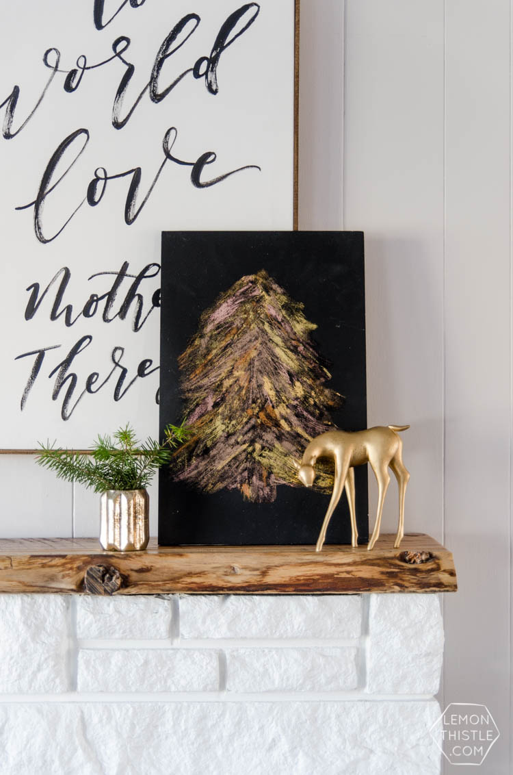 DIY Metallic Foil Brush Strokes Tree Sign... I love how modern this is for a Christmas decoration! Perfect for the mantle