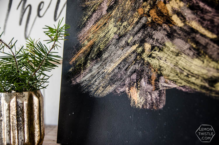 DIY Metallic Foil Brush Strokes Tree Sign... I love how modern this is for a Christmas decoration! Perfect for the mantle