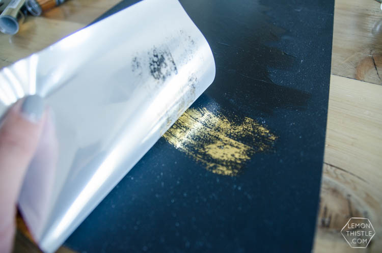 DIY Black and Gold Foil Brush Strokes Gift Tags- I love this foil technique! Perfect for holiday gifts