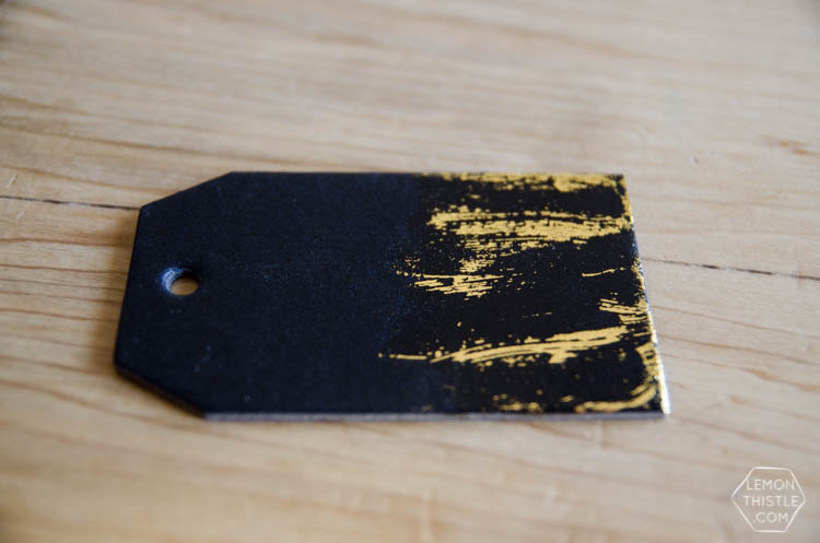 DIY Black and Gold Foil Brush Strokes Gift Tags- I love this foil technique! Perfect for holiday gifts