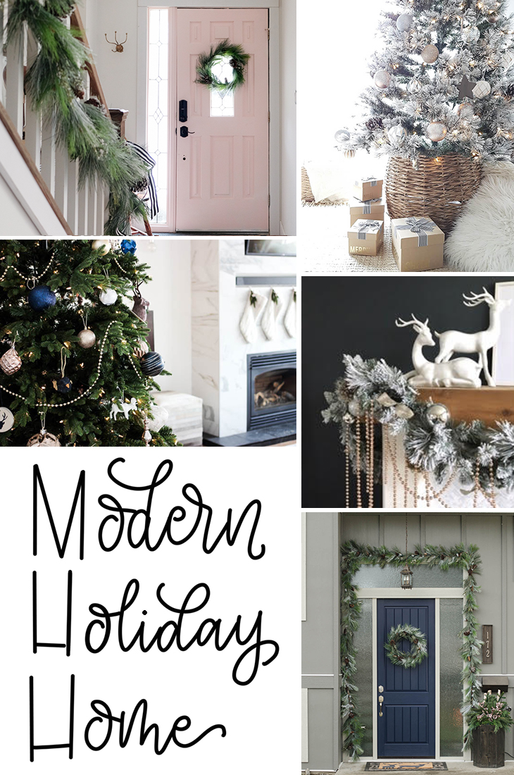 A modern holiday entry way- love the frosted greens and simple black planter- perfect for christmas