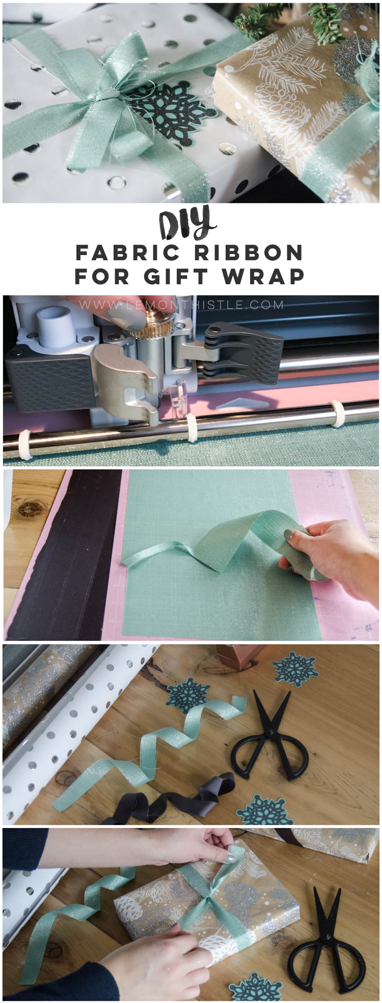 The easiest way to cut fabric for fabric ribbon- beautiful for holiday gift wrap!