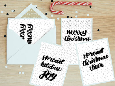 4 Free Printable Holiday Cards- love the handlettered modern style of these!