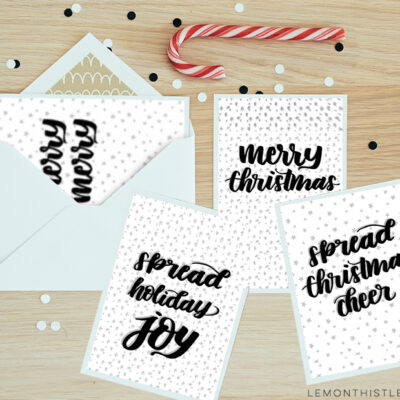 4 Free Printable Holiday Cards- love the handlettered modern style of these!