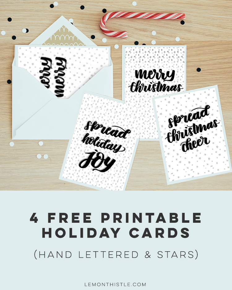 4 Free Printable Holiday Cards- love the handlettered modern style of these!