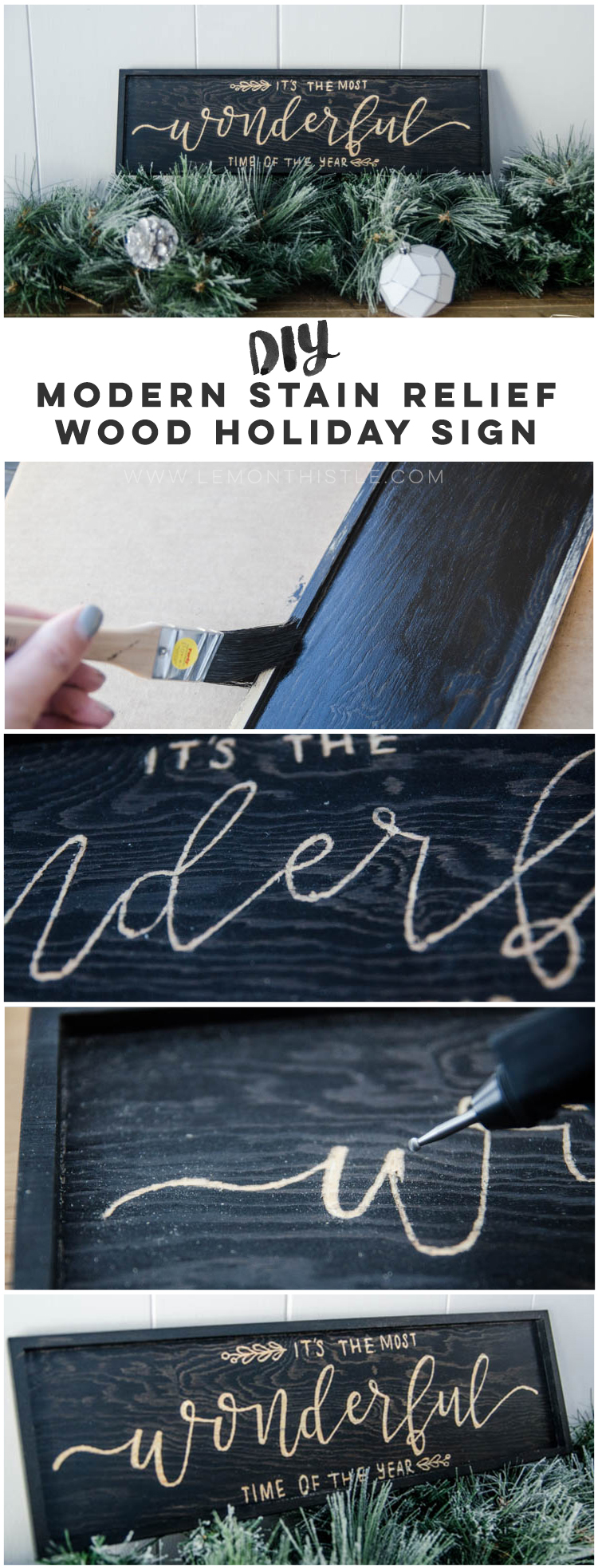 DIY Holiday Wooden Sign... I love this stain relief technique!