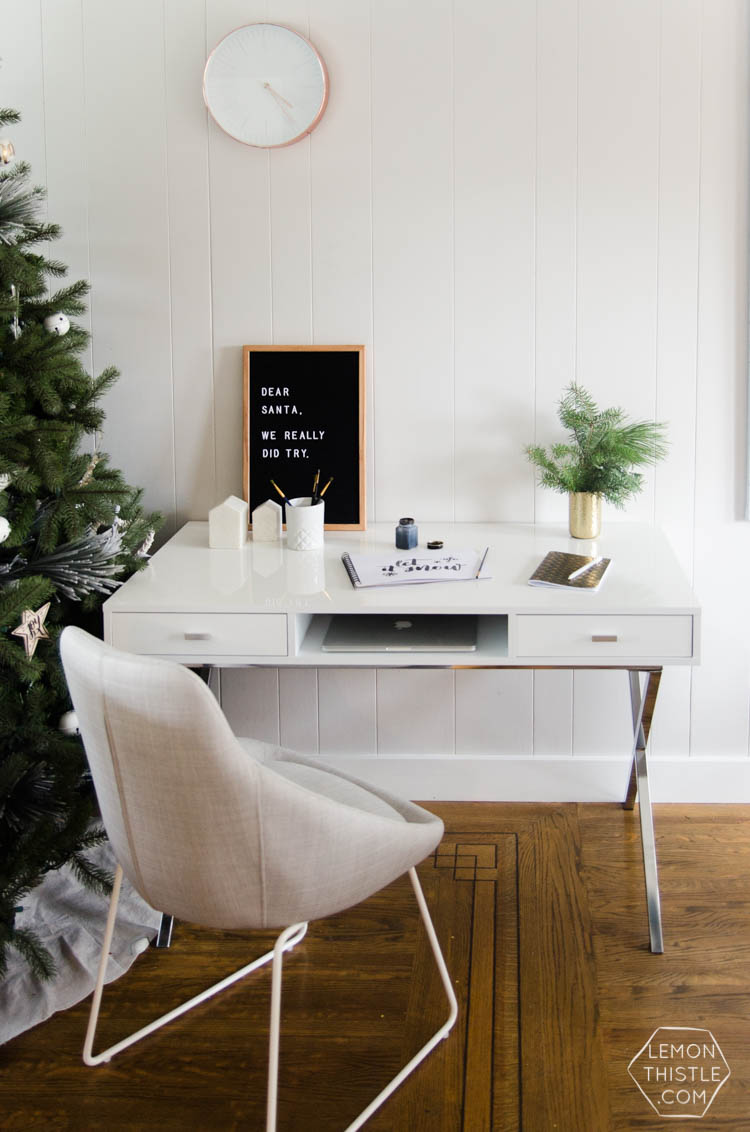 Modern Christmas Decorations- love this Family Friendly Holiday Home tour