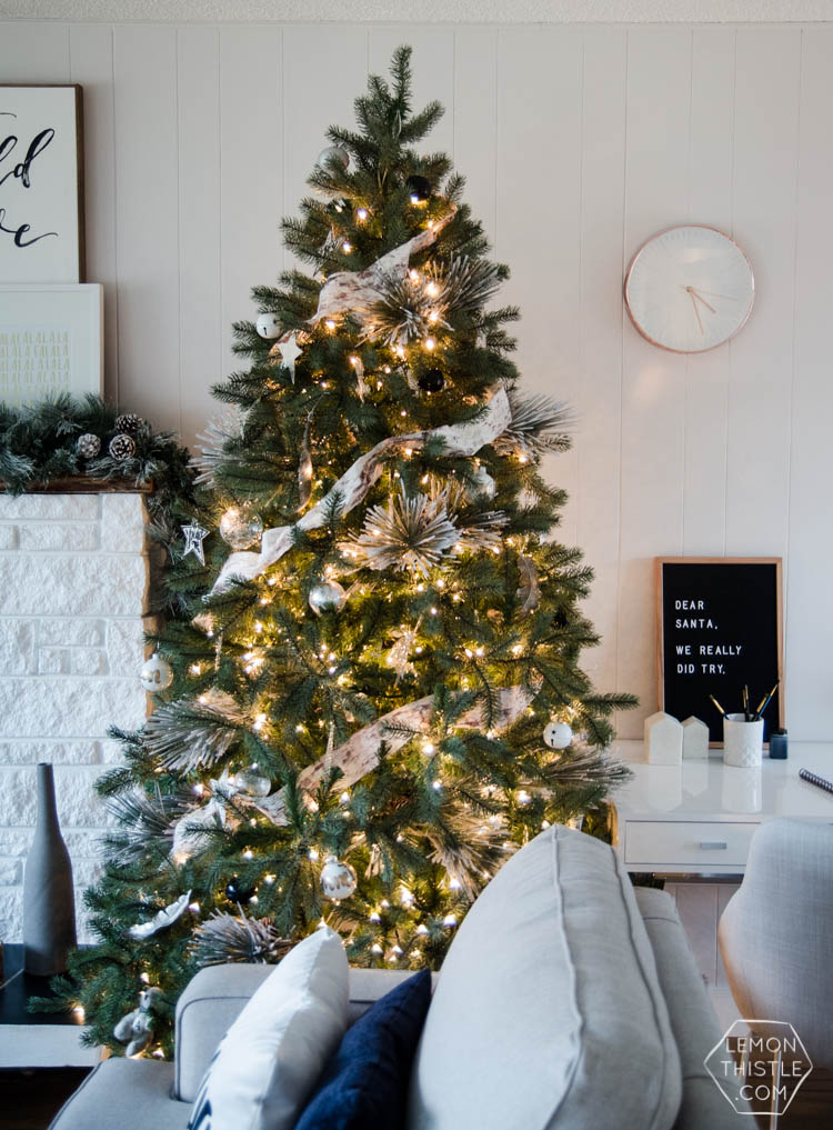 Modern Christmas Decorations- love this Family Friendly Holiday Home tour