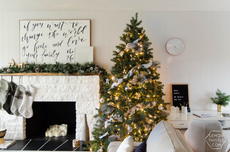 Modern Christmas Decorations- love this Family Friendly Holiday Home tour