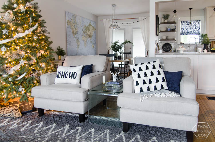 Modern Christmas Decorations- love this Family Friendly Holiday Home tour