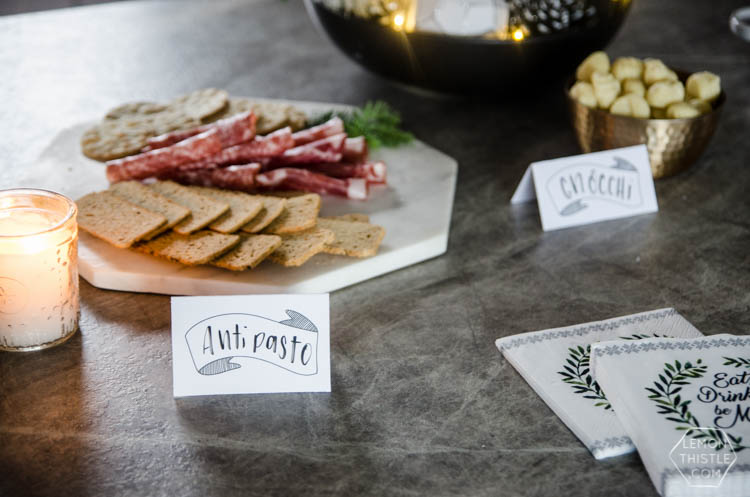 Holiday Open House- Modern Handlettered Free Printable Invitations and tent cards- perfect for a casual Christmas party!