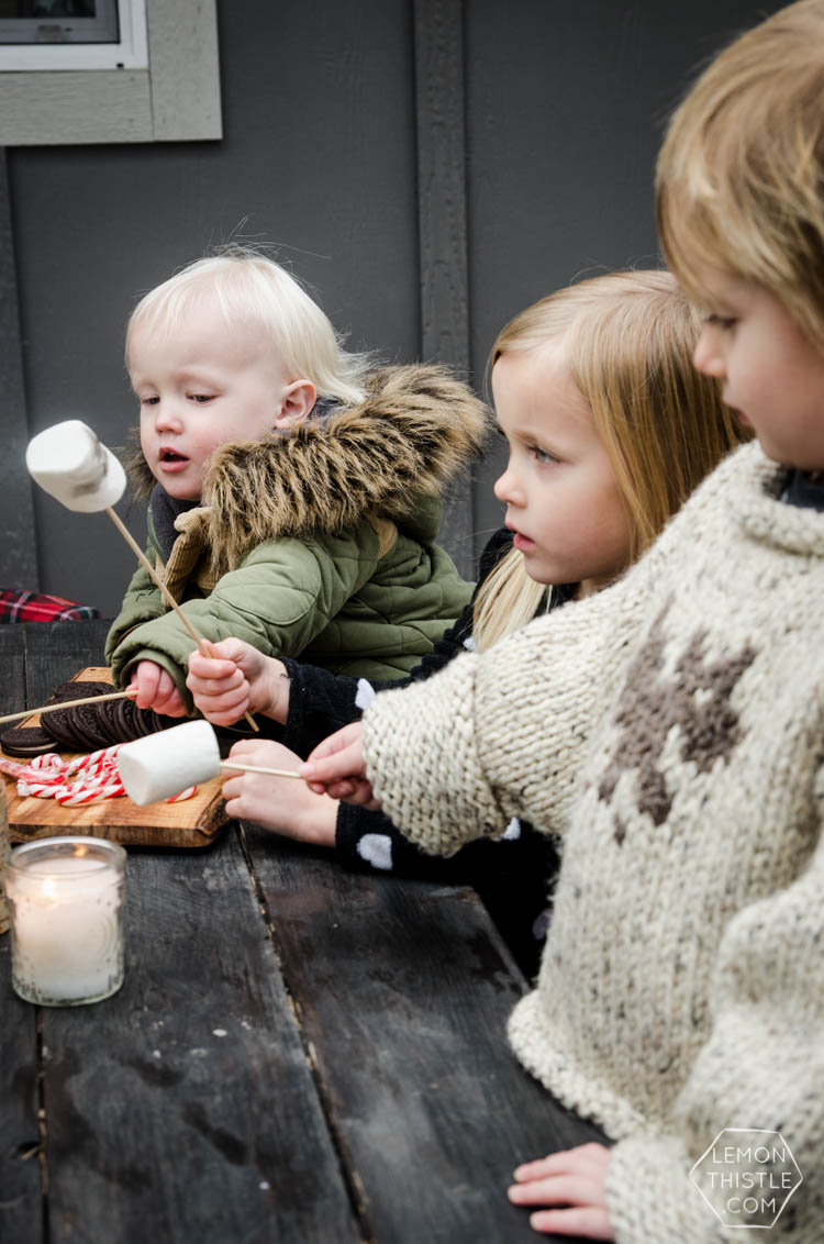 Backyard s'mores activity- perfect for an advent calendar activity- love the idea of doing them over candles too