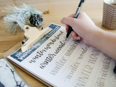 Winter Wonderland hand lettering printable practice sheet- this is perfect for learning brush lettering- I love all the different lettering styles